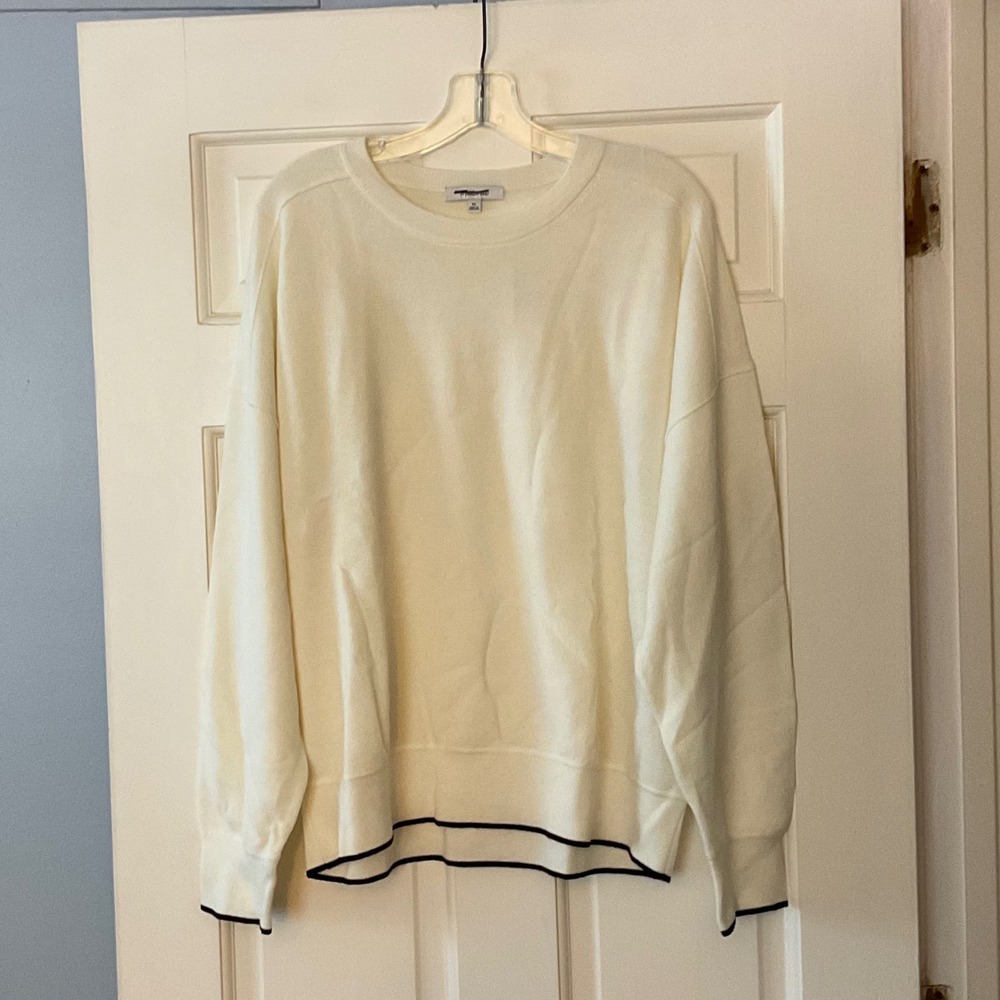 Madewell Merino Wool Pullover Sweater Ivory Molasses Tipping womens XL NWT